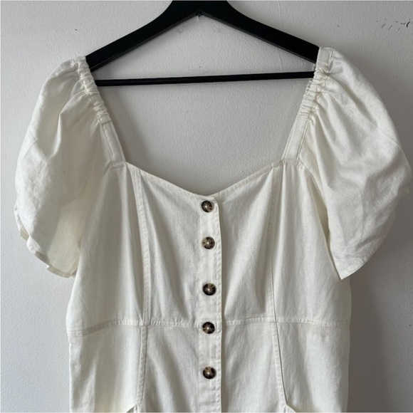 NWT Madewell Linen Blend White Puff Sleeve Mini Dress Size 14 - Picture 5 of 13